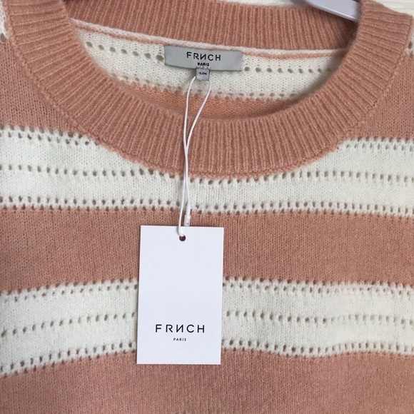 FRNCH Paris  Long Sleeve Pullover Sweater Crew Neck Striped White/Tan SZ S/M - Picture 3 of 6